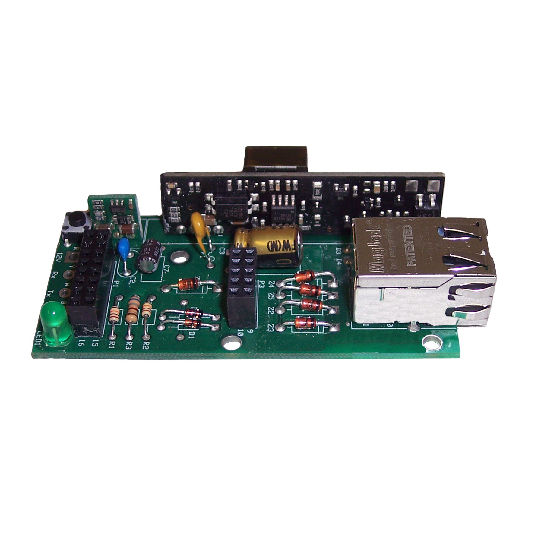 (SBL2e-200IR-PWR-DATA-SPLITTER-12) POE Power Supply and Data Connection Splitter Circuit board for Netburner SBL2e-200IR Network Card, 12VDC@1Amp Output